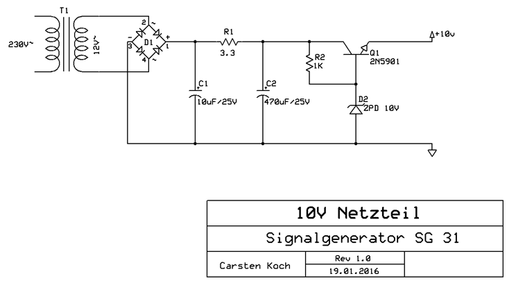 10V-Netzteil mit Z-Diode stabilisiert